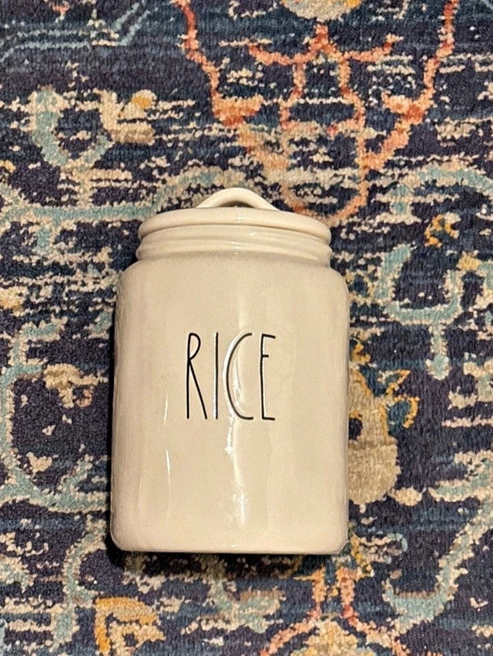 Rae Dunn Artisan Collection RICE Canister, Cream & Black